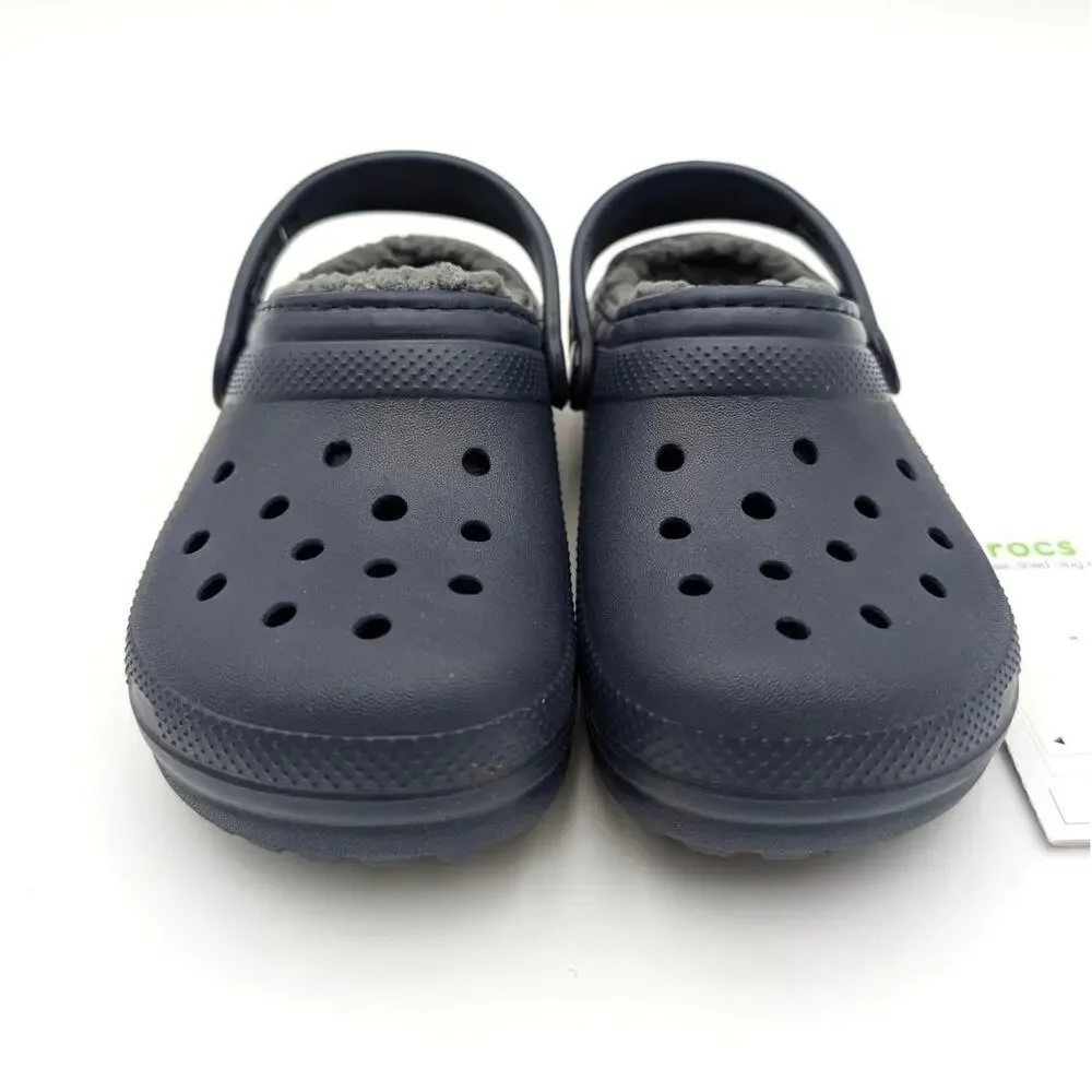 Crocs Classic Lined Clog Shoes Closed Toe Kids' Navy/Charcoal Size US11